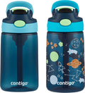 Kids Water Bottle with Redesigned AUTOSPOUT Straw 14Oz. 2 Pack Blueberry and Blue Raspberry & Blueberry and Blue Raspberry with Cosmos