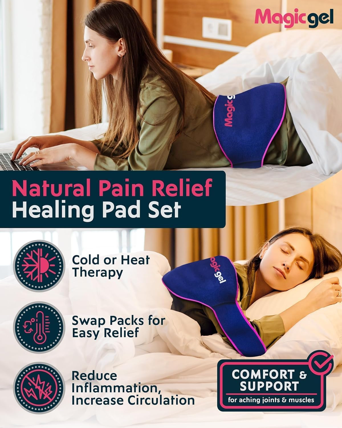 Ice Pack for Back Pain Relief | 1 Pack Reusable Lower Back Wrap for Hot or Cold Therapy | Relief for Lower Lumbar, Sciatic Nerve, Herniated or Degenerative Disc, Coccyx, Tailbone Pain