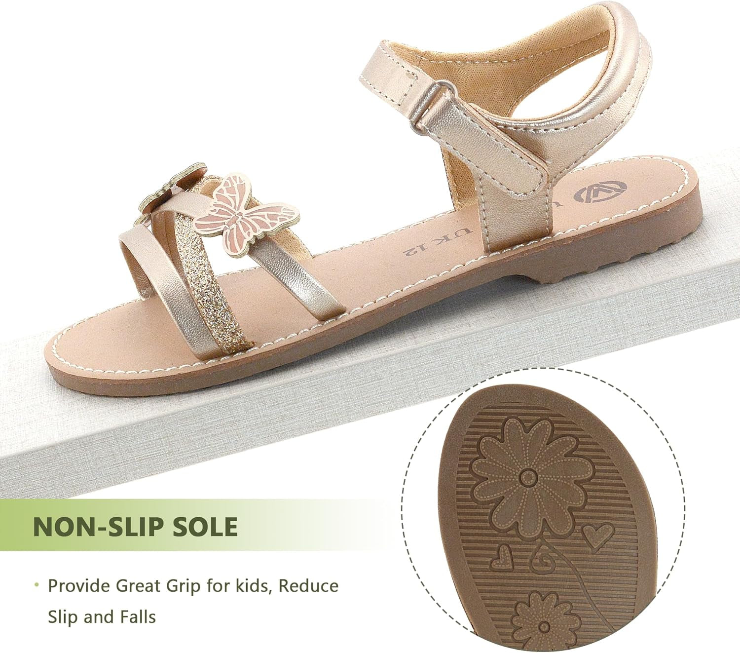 Girls Sandals Kids Strap Flat Sandals Open Toe Summer Butterfly Casual Sandals