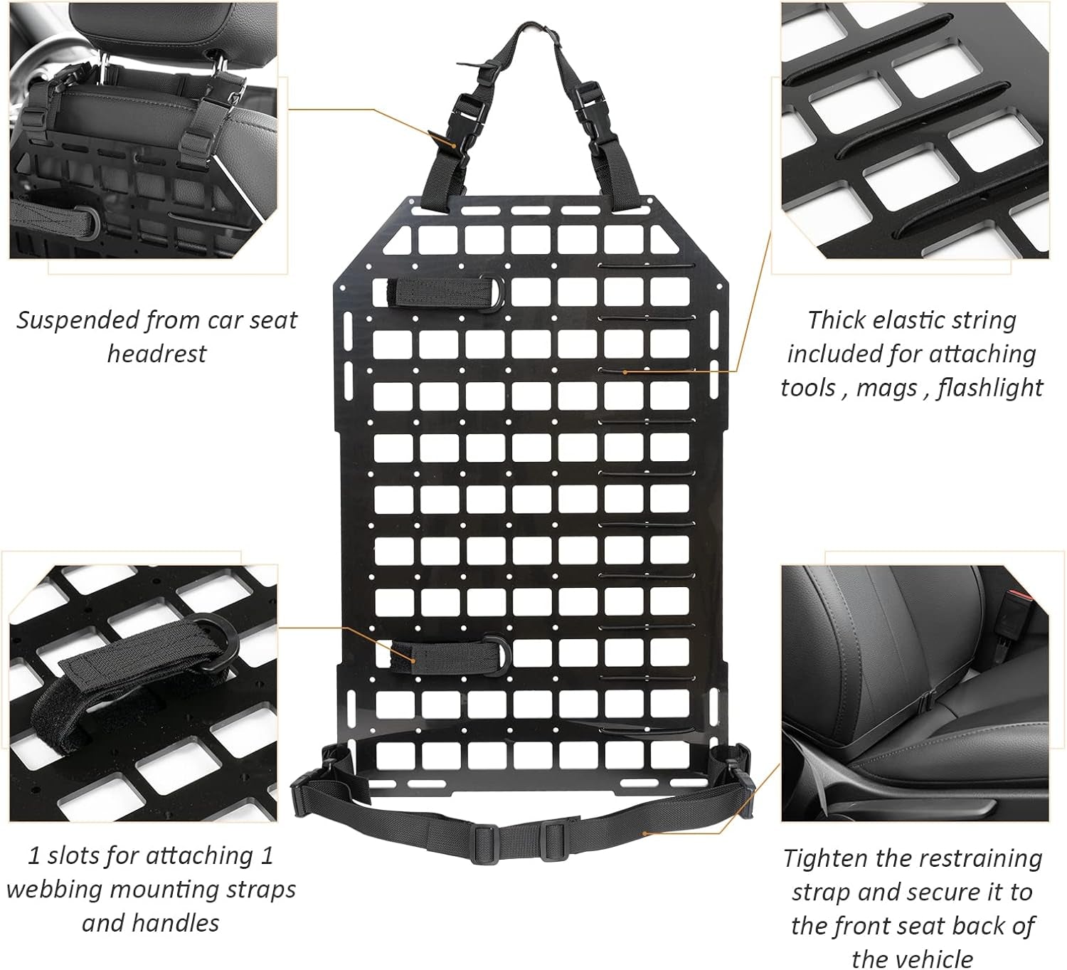 Rigid Molle Panel for Vehicles,Tactical Seat Back Organizer Car Organizers and Storage Back Seat Truck Gun Rack 21.3"*14.2"