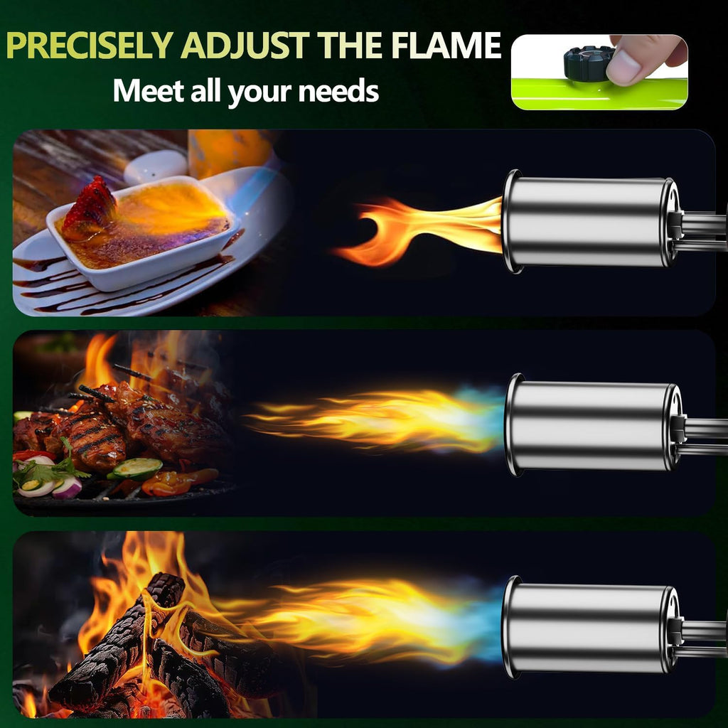 Powerful Propane Torch Gun,Kitchen Cooking Torch with One-Touch Max Fire, Charcoal Lighter with a Safety Lock, Adjustable Blow Torch for Sous Vide, BBQ, Campfire, Fireplace(Tank Not Included)