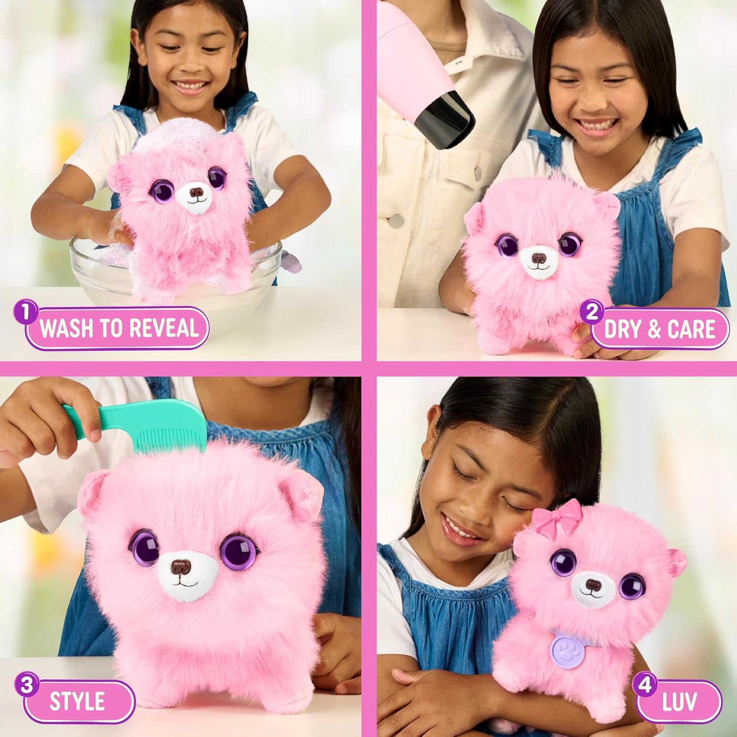 Pink Surprise Pet, Mystery Plush Toys, Stuffed Animals, Wash to Reveal 1 of 3 Rescue Surprise Toy Pets: Puppy, Bunny, or Kitty - Includes 8.7" Deluxe Carrier - Styles May Vary