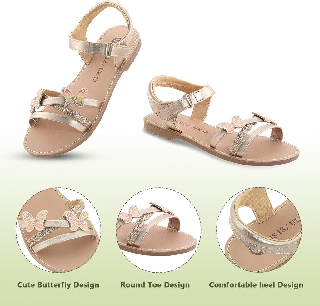 Girls Sandals Kids Strap Flat Sandals Open Toe Summer Butterfly Casual Sandals