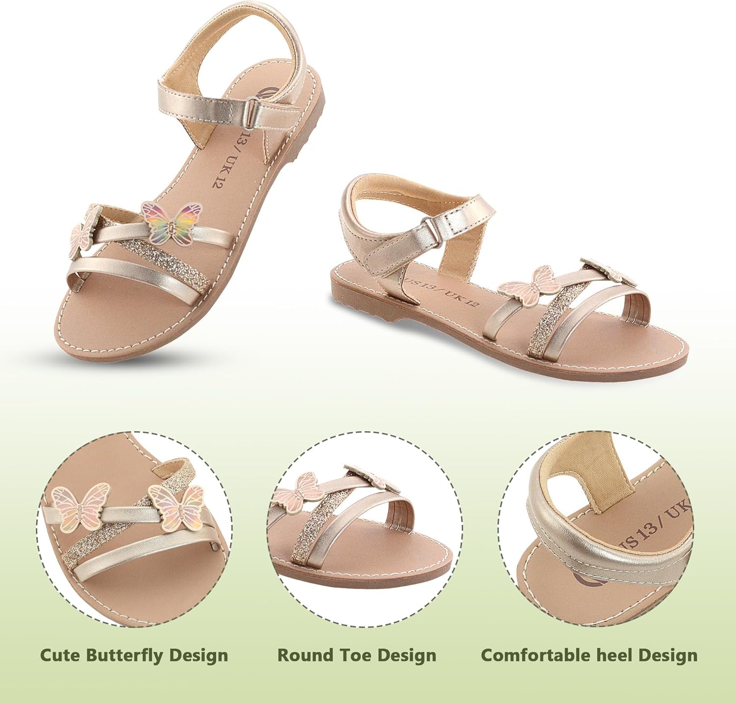 Girls Sandals Kids Strap Flat Sandals Open Toe Summer Butterfly Casual Sandals
