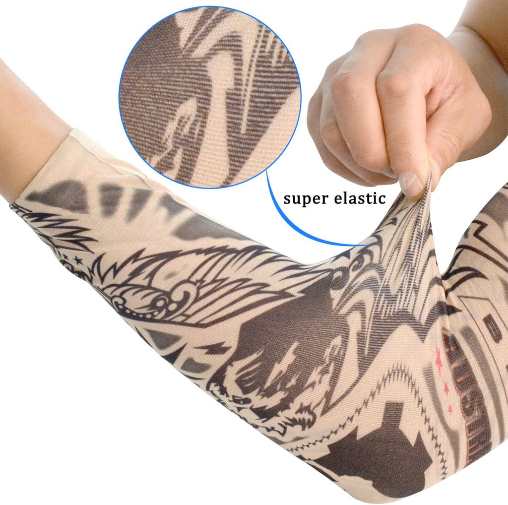 20Pcs Temporary Tattoo Arm Sleeves Arts Fake Slip on Arm Sunscreen Sleeves Body Art Stockings Protector -Designs Tribal, Tiger, Dragon, Skull, and Etc Unisex Stretchable Cosplay Accessories