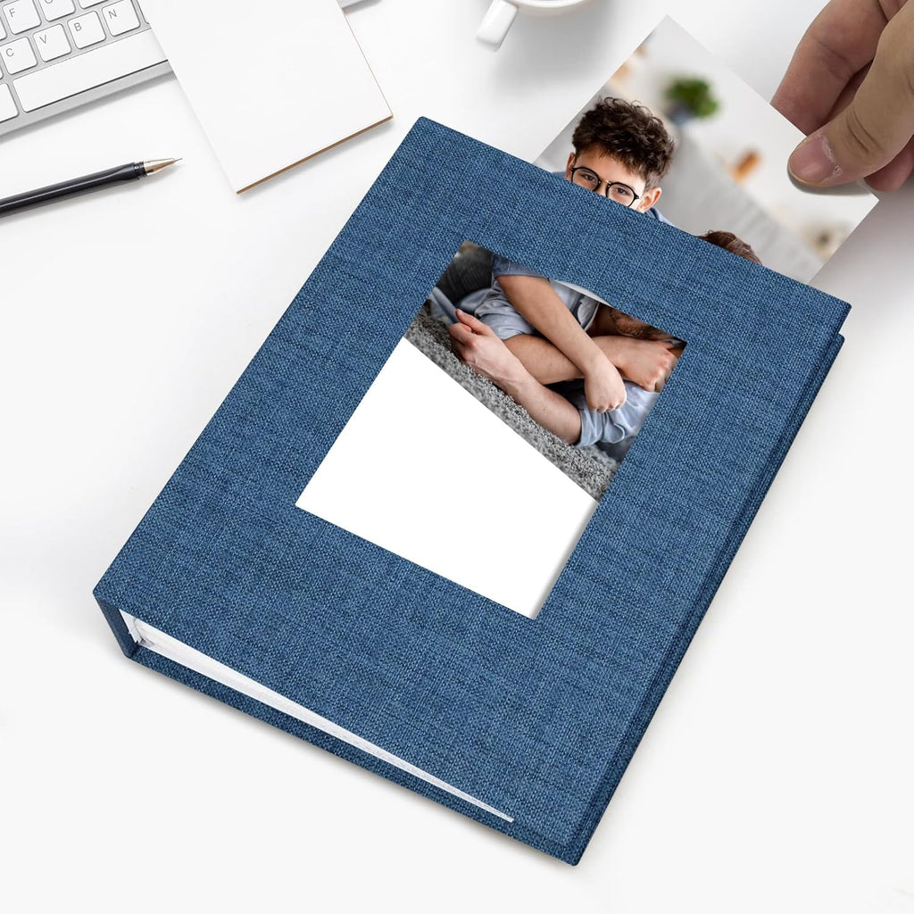 Small Photo Album 4X6 Slip-In Picture Album 50 Pages Holds 100 Photos, Portable Photo Book 4X6 for Wedding Family Baby Travel Blue