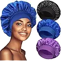 3 Pack Satin Bonnet Silk Hair Bonnet for Sleeping, Sleep Bonnets for Women Large Wide Soft Band Sleep Cap for Curly Hair Braids