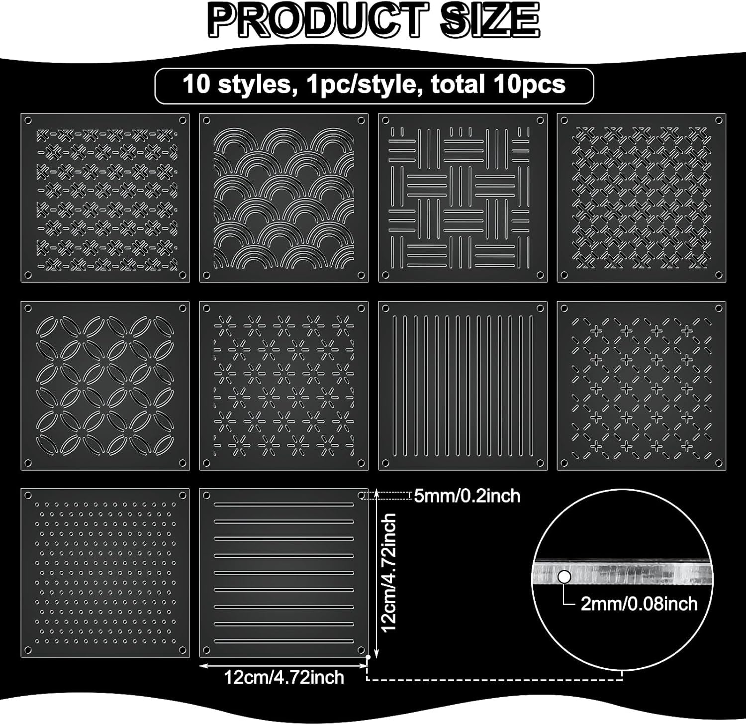 10 Sets Acrylic Sashiko Stencil, 4.7 X 4.7 Inch Acrylic Embroidery Tool Sashiko Stencil with Straight Lines and Square Dots Arcs Pattern Template for Hand Quilting and Embroidery
