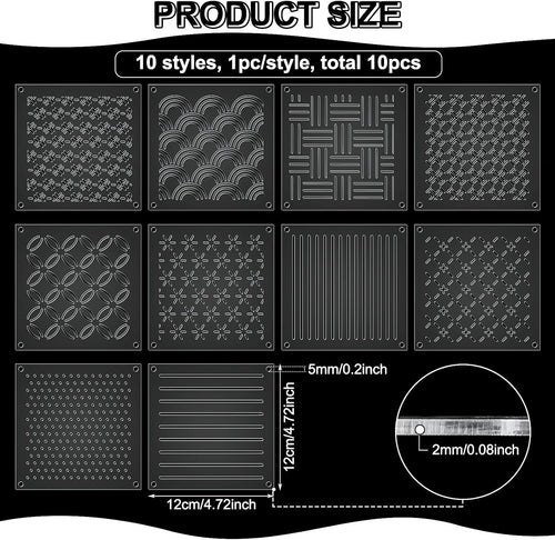10 Sets Acrylic Sashiko Stencil, 4.7 X 4.7 Inch Acrylic Embroidery Tool Sashiko Stencil with Straight Lines and Square Dots Arcs Pattern Template for Hand Quilting and Embroidery