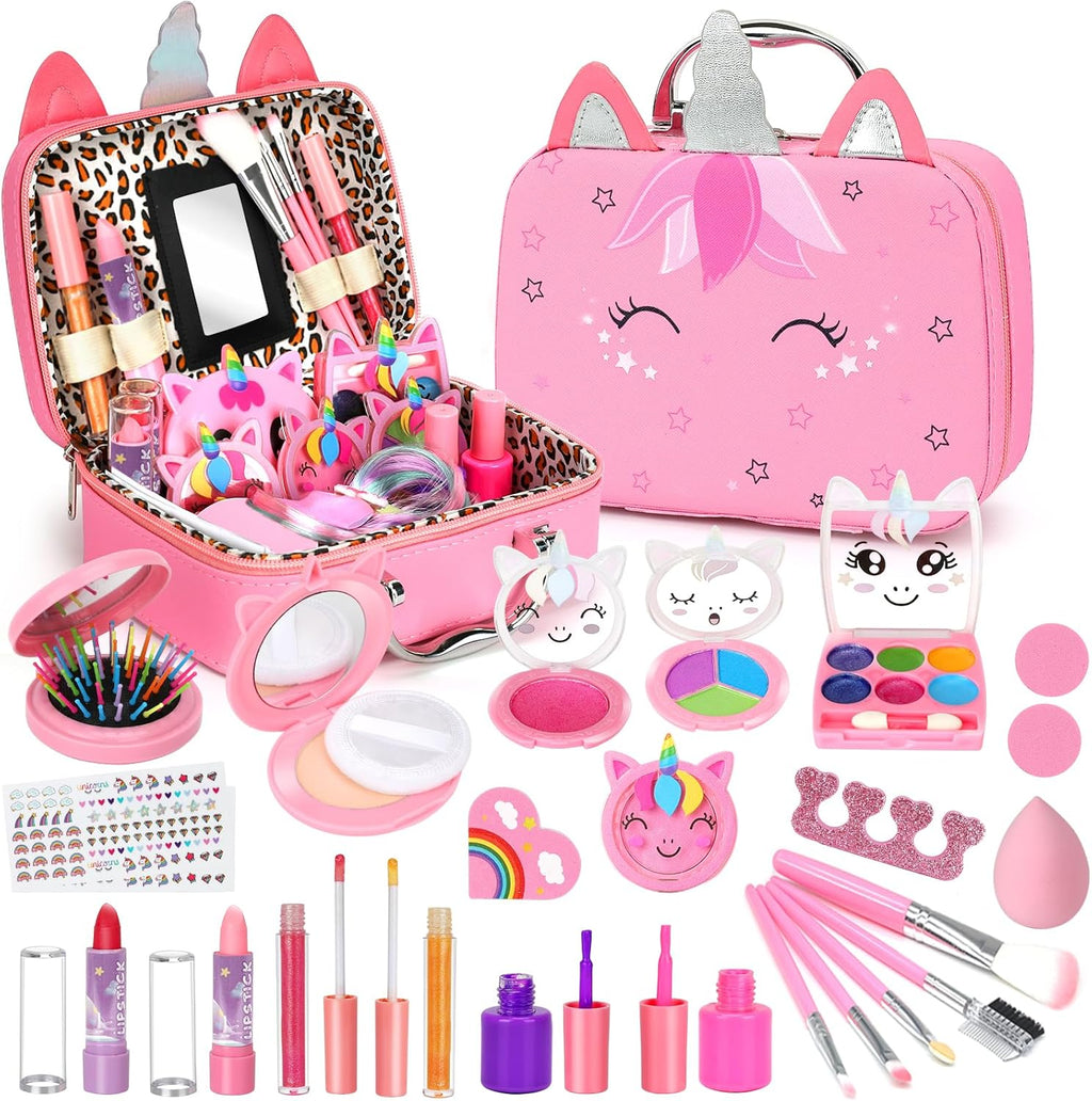 Kids Washable Makeup Girl Toys - Real Makeup Kit Kid Make up Set for Toddlers Children Princess Dress up Christmas Birthday Gifts Toys for 3 4 5 6 7 8 9 10 11 12 Year Old Girls