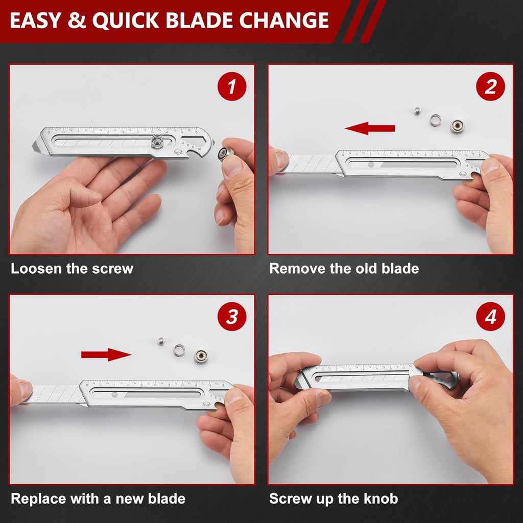 7-In-1 Mutipurpose Utility Knife, Stainless Steel Retractable Box Cutter, Heavy Duty Snap off Cutter Knife with 10PC 18MM SK5 Blades, Safety Lock Design