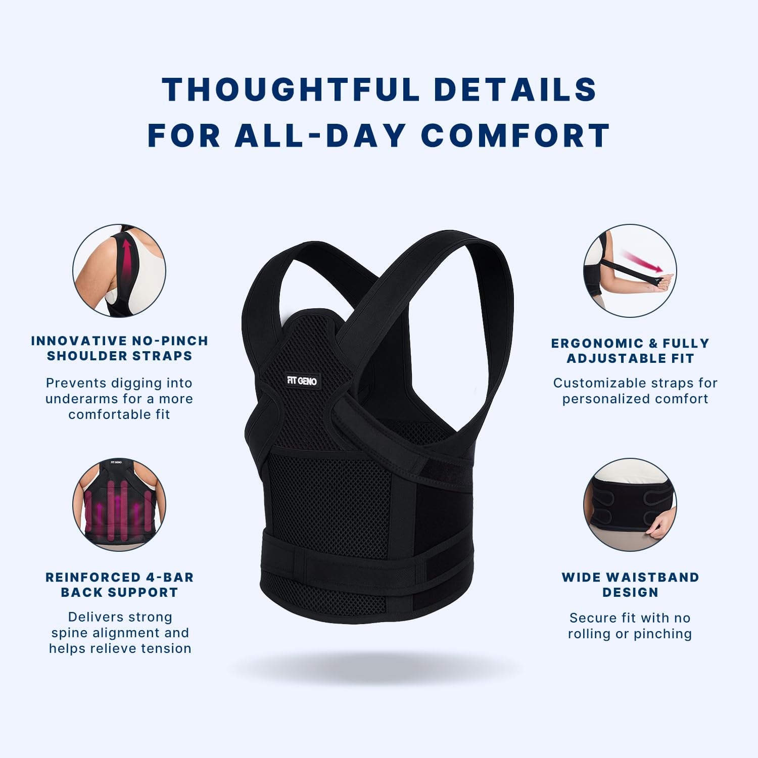 Back Brace Posture Corrector for Women and Men, Shoulder Straightener, Adjustable Full Back Support, Upper and Lower Back Pain Relief - Scoliosis, Hunchback, Hump, Thoracic, Spine Corrector