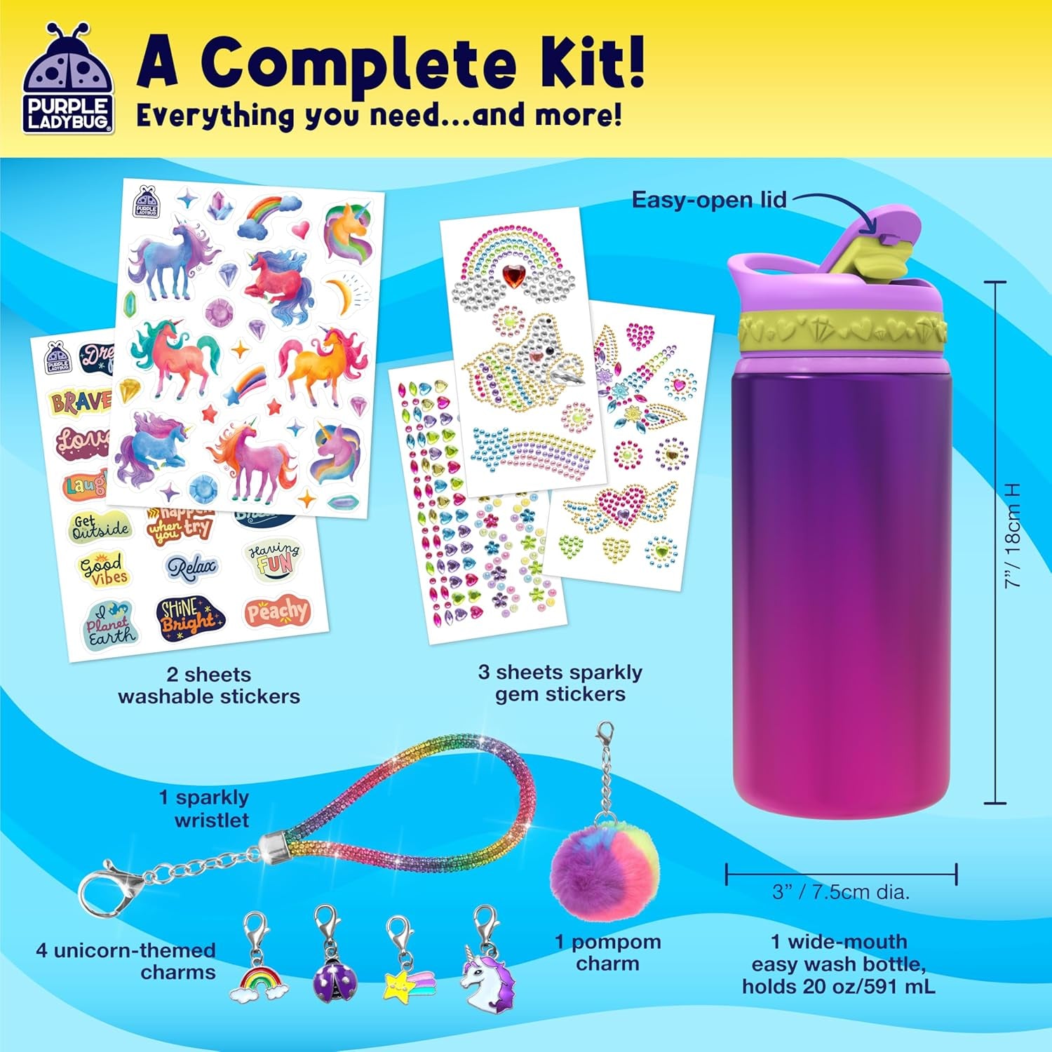 Decorate Your Own Water Bottle Kit for Girls - Gift for Girls Ages 5 6 7 8 9 10 Year Old Girl Birthday Gift, Unicorn Toys Crafts Kids Ages 6-12 Mothers Day Crafts for Kids