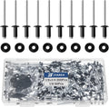250Pcs 1/8" X 1/4" Black Aluminum Pop Rivets with Stainless Steel Washers 3.2 X 6.4Mm Blind Rivet Assortment Kit
