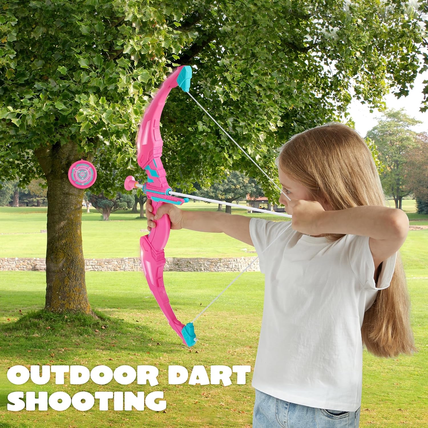 Pink Bow and Arrow Set for Girls, LED Light up Archery Toy Set with 9 Suction Cup Arrows, Target & Arrow Case, Christmas Indoor Outdoor Activity Toy for Kids Girls Ages 3-12
