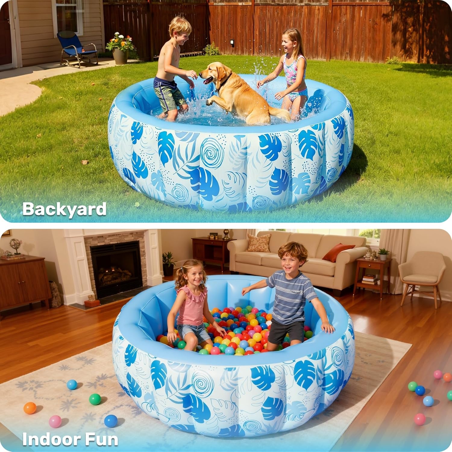 Inflatable Swimming Pool,5.5Ft X 20 Inch Full-Sized Blow up Durable Thickened Luxury above Ground Family Pool with Comfortable Backrest for Summer Water Party Backyard Garden Lawn,Blue