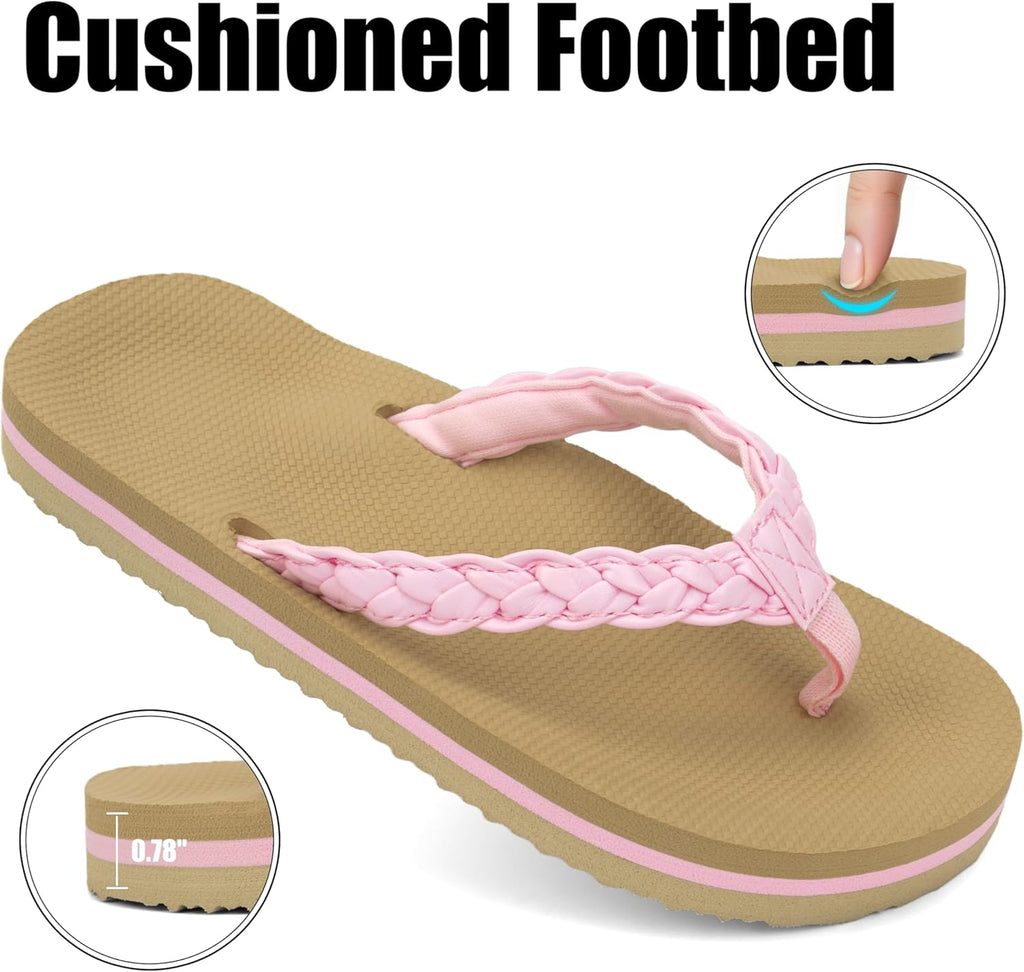 Kids Boys Girls Flip Flops Quick Dry Beach Pool Shower Water Sandals with Comfortable Cushion Footbed(Little Kid/Big Kid)