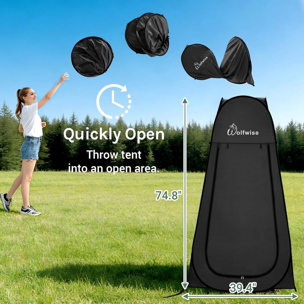 Pop up Shower Tent for Camping Essentials, Portable Instant Changing Tent with Ventilation Window & Carry Bag, Privacy Dressing Room Bathroom Toilet for Beach & Outdoor, Standard, Black