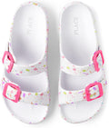 Girls Double Buckle Slip on Slide Sandals, White Paint Splatter