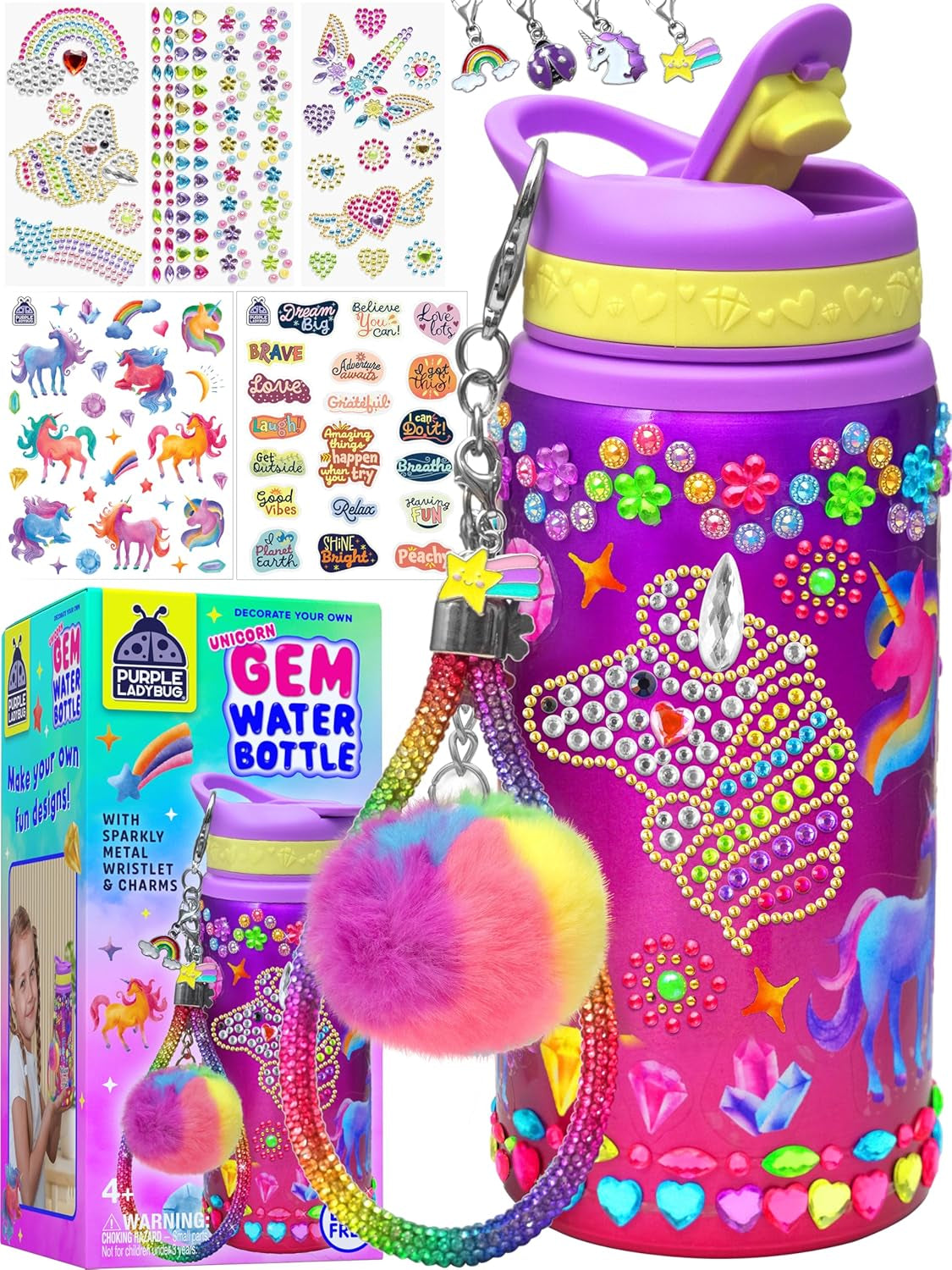 Decorate Your Own Water Bottle Kit for Girls - Gift for Girls Ages 5 6 7 8 9 10 Year Old Girl Birthday Gift, Unicorn Toys Crafts Kids Ages 6-12 Mothers Day Crafts for Kids