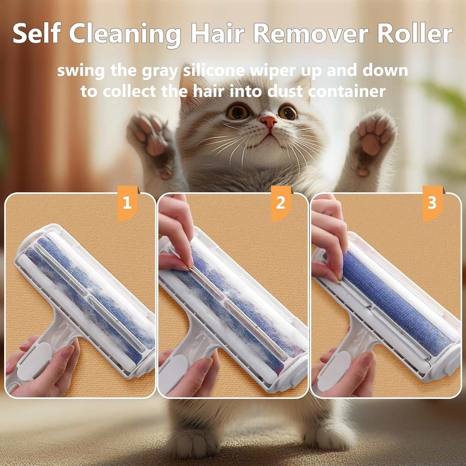Pet Hair Removal Tool, Reusable Lint Roller for Pet Hair, Self Clean Cat Hair Remover with Dust Bin, Dog Hair Remover for Couch, Furniture, Carpet, Sofa and Bedding