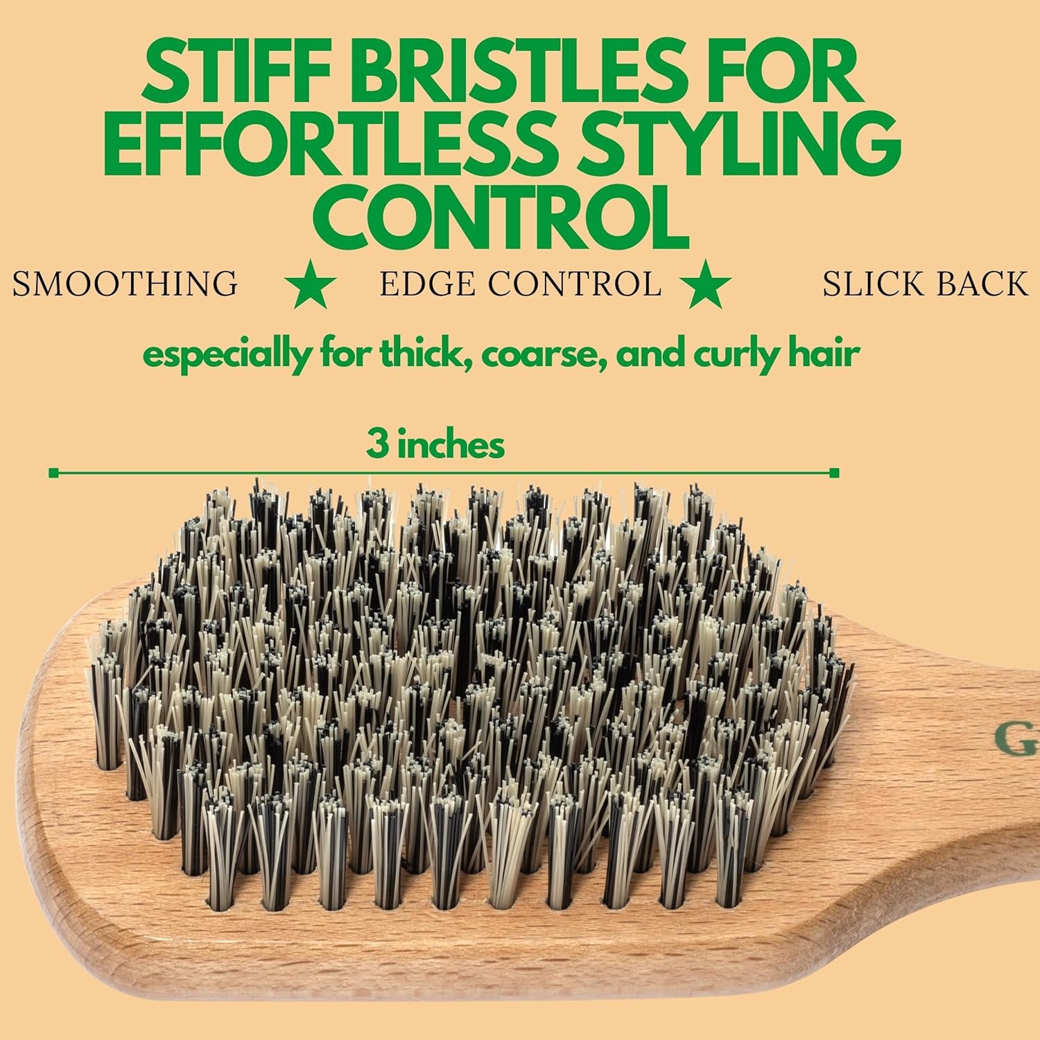 Hard Bristle Slick Back Hair Brush for Men & Women with Thick Curly Hair - Stiff Nylon Small Hairbrush for Smoothing, Waves, Beard, Fades, Locs, Dreads