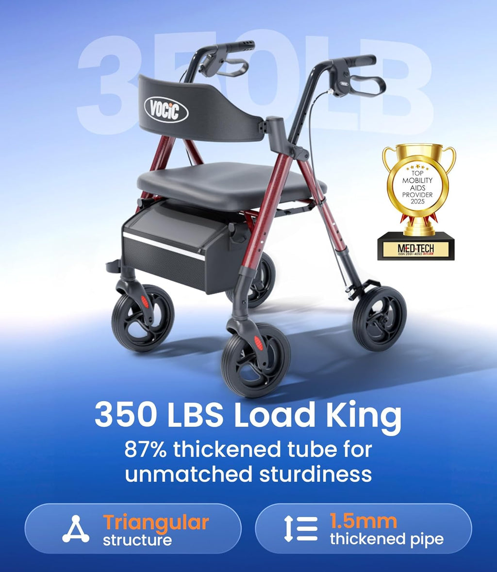 Walkers for Seniors, Z21 Rollator Walker with Seat Supports 350Lb, 8" Big Wheels for All Terrain, Ergonomic Arc Seat & 6" Ultra Backrest Foldable Walker, Dual Height Adjustment, Lightweight 2025