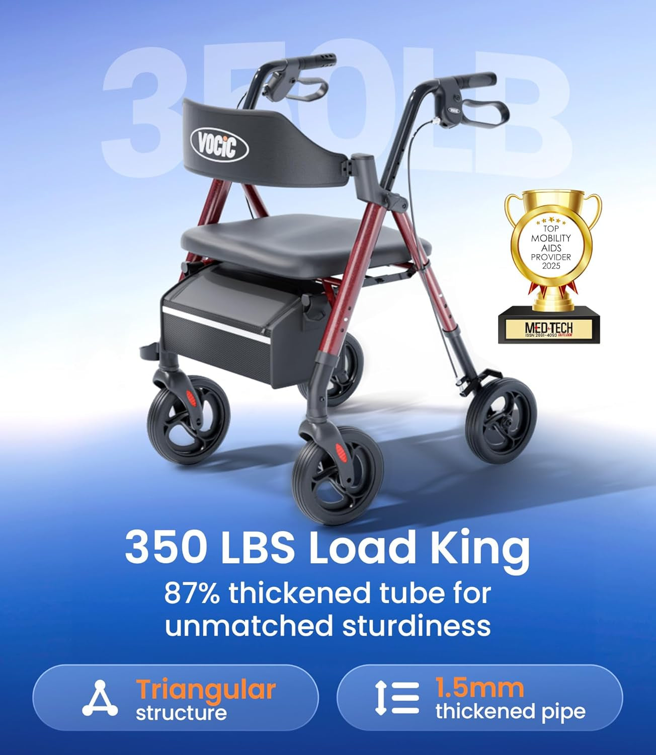 Walkers for Seniors, Z21 Rollator Walker with Seat Supports 350Lb, 8" Big Wheels for All Terrain, Ergonomic Arc Seat & 6" Ultra Backrest Foldable Walker, Dual Height Adjustment, Lightweight 2025