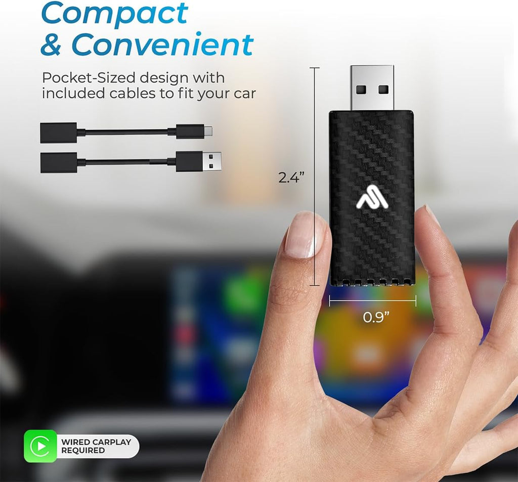Wireless Carplay Adapter 2025 Pro Edition - Fastest and Most Compact Wireless Carplay Adapter Factory Wired Carplay Cars – USB-A and USB-C Cables – Wired Carplay Required - OTA Updates.