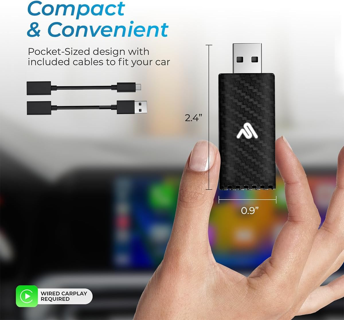 Wireless Carplay Adapter 2025 Pro Edition - Fastest and Most Compact Wireless Carplay Adapter Factory Wired Carplay Cars – USB-A and USB-C Cables – Wired Carplay Required - OTA Updates.