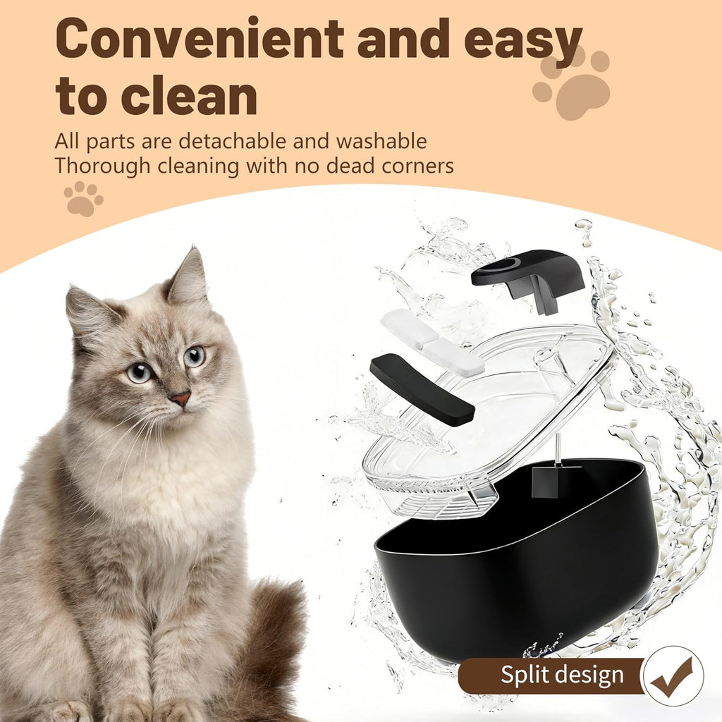 Cat Water Fountain 2.5L with Detachable Tank, Wireless Automatic Pet Water Fountain for Cats & Small Dogs, Quiet Flowing Water Bowl with Filter, Easy to Clean, Indoor Cat Drinking Fountain
