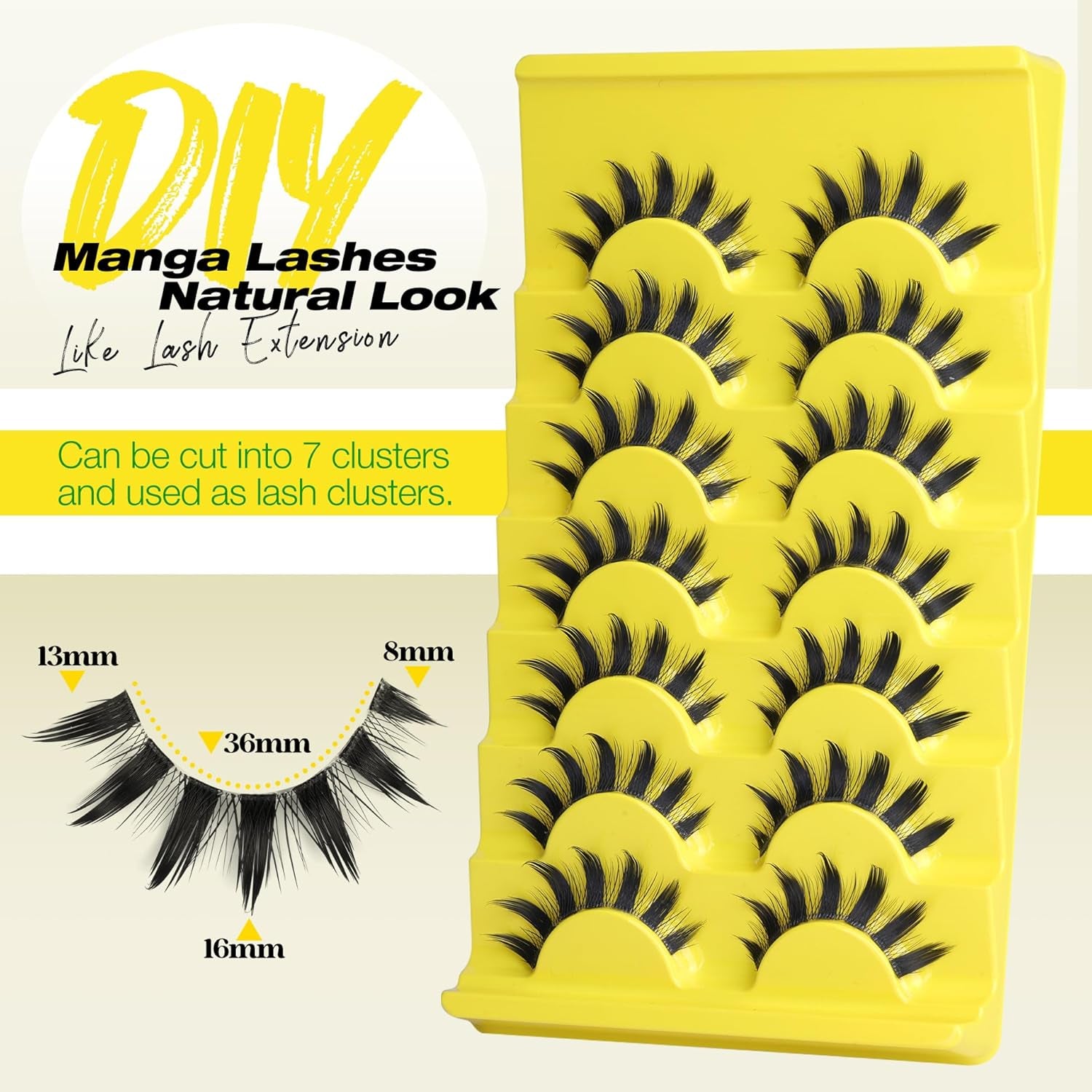 Manga Lashes Natural Eyelashes Spiky False Eyelashes Invisible Band 3D Cat Eye Lashes Wispy Fake Lashes Cosplay Anime Lashes 7 Pairs Pack Asian Doll Lashes Clear Band by