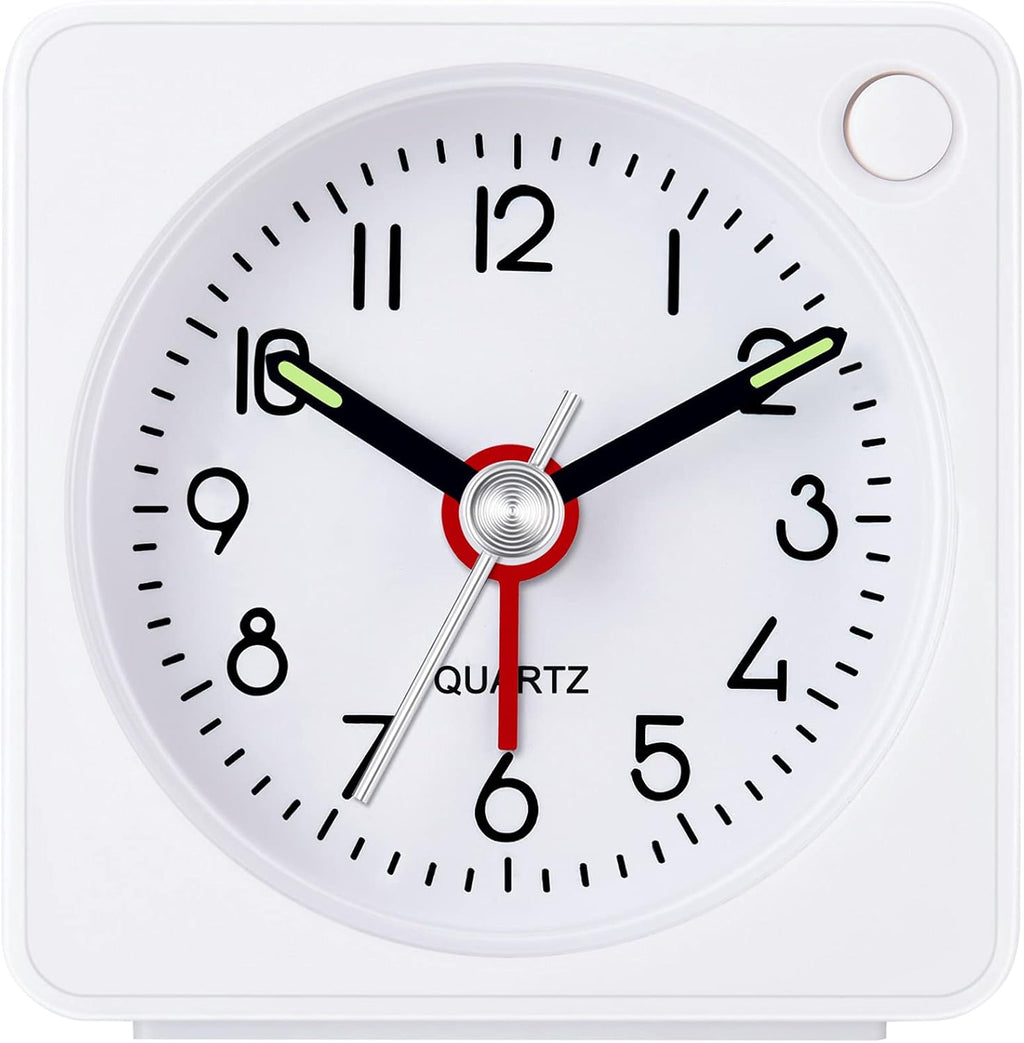 Travel Analog Alarm Clock, 2.25 Inch, Ultra Small Clock with Snooze and Light Function, Super Silent Non Ticking, Battery Operated, Easy Setting