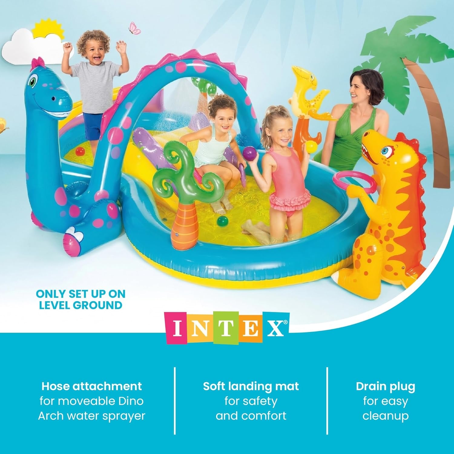 11' X 7.5' X 44" Dinoland Play Center Kiddie Inflatable Outdoor Swimming Pool