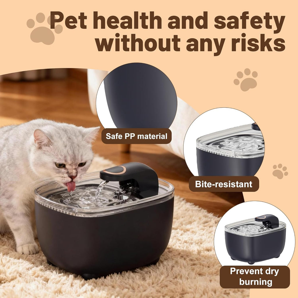 Cat Water Fountain 2.5L with Detachable Tank, Wireless Automatic Pet Water Fountain for Cats & Small Dogs, Quiet Flowing Water Bowl with Filter, Easy to Clean, Indoor Cat Drinking Fountain