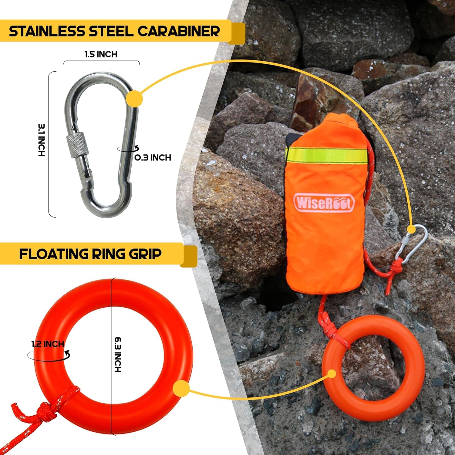 Throw Bag for Water Rescue: Quick Deploy Throwable Flotation Device, 50/70/98Ft High Visibility Rope for Boating Kayaking Emergency Survival, 1900Lb Tensile 5/16 Inch