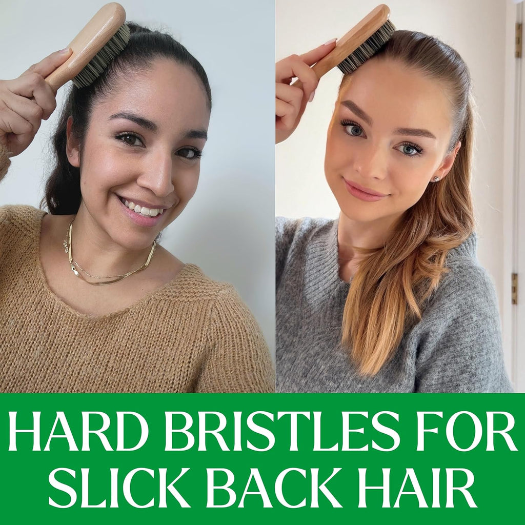 Hard Bristle Slick Back Hair Brush for Men & Women with Thick Curly Hair - Stiff Nylon Small Hairbrush for Smoothing, Waves, Beard, Fades, Locs, Dreads