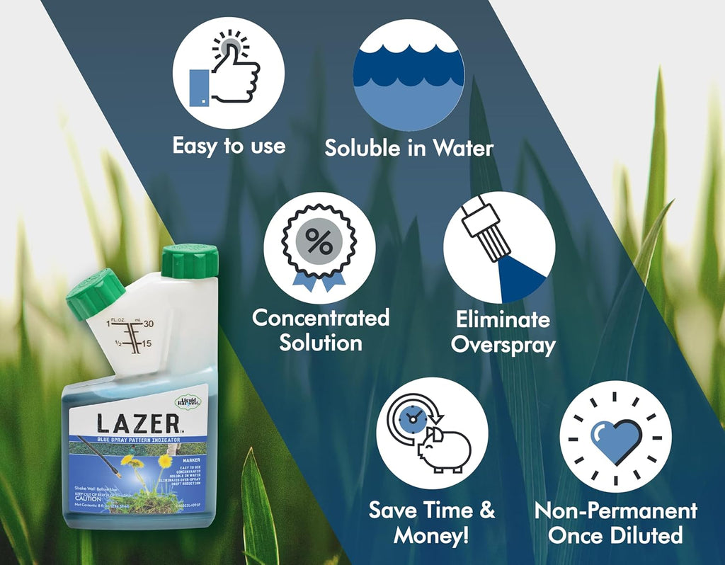 Lazer Blue Concentrated Spray Pattern Indicator 8 Ounces Perfect Weed Dye, Herbicide Fertilizer Marking Turf Mark and Marker