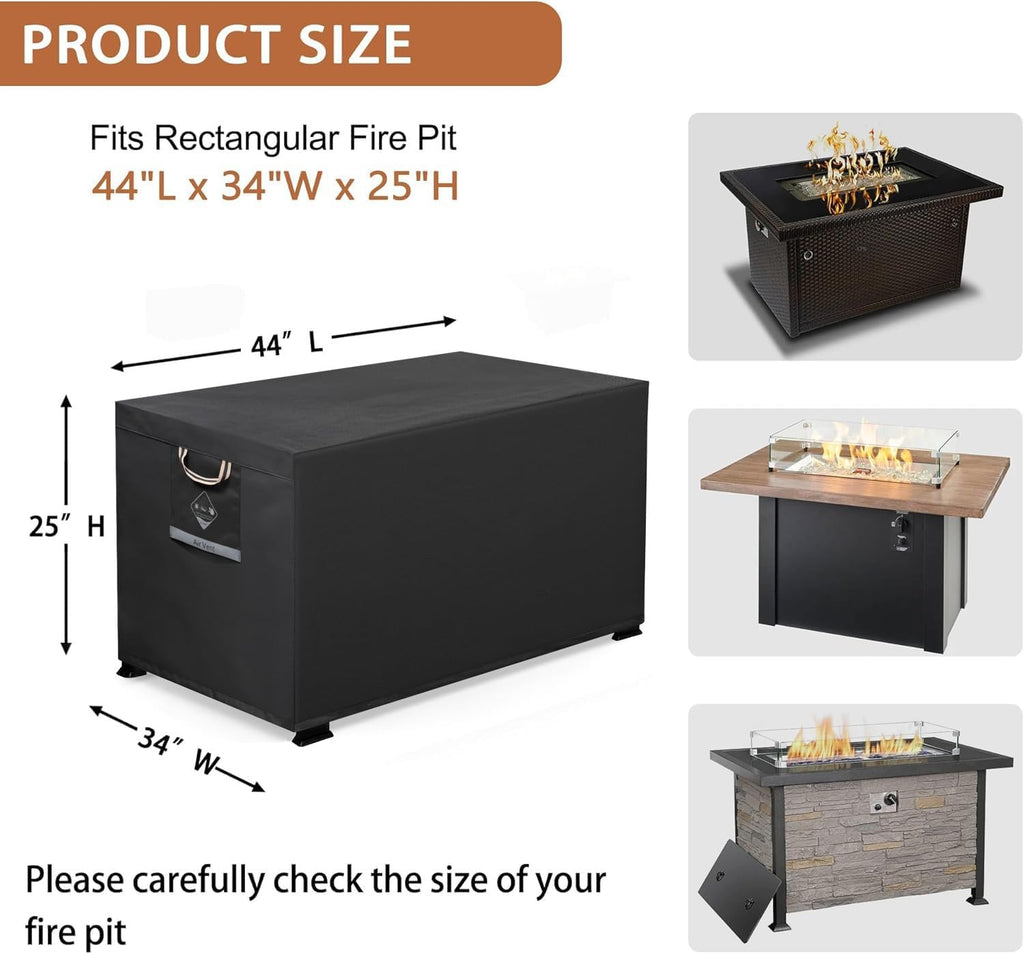 Fire Pit Cover Rectangle Super Waterproof 44" L X 34" W X 25" H, UPF 50+ Outdoor Fire Pit Table Cover 600D Strong Tear Resistant and Fading Resistant for Rectangular Fire Pit - Black