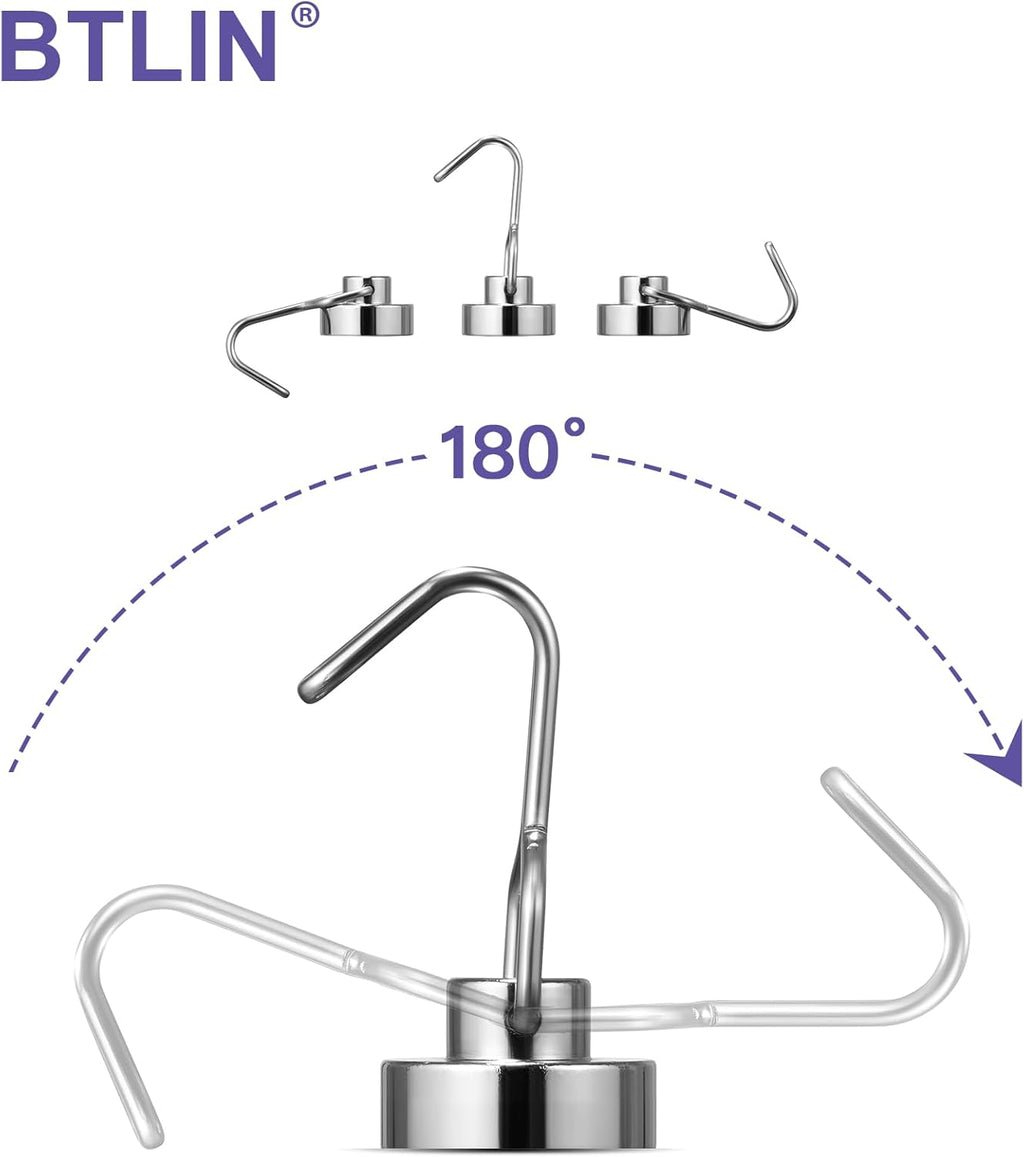 Mini Magnetic Hooks, Strong Neodymium Magnet with Hook, Heavy Duty Small Metal Hanging Hook Max Load 19 Lbs for Kitchen Fridge Grill Office 12 Pack