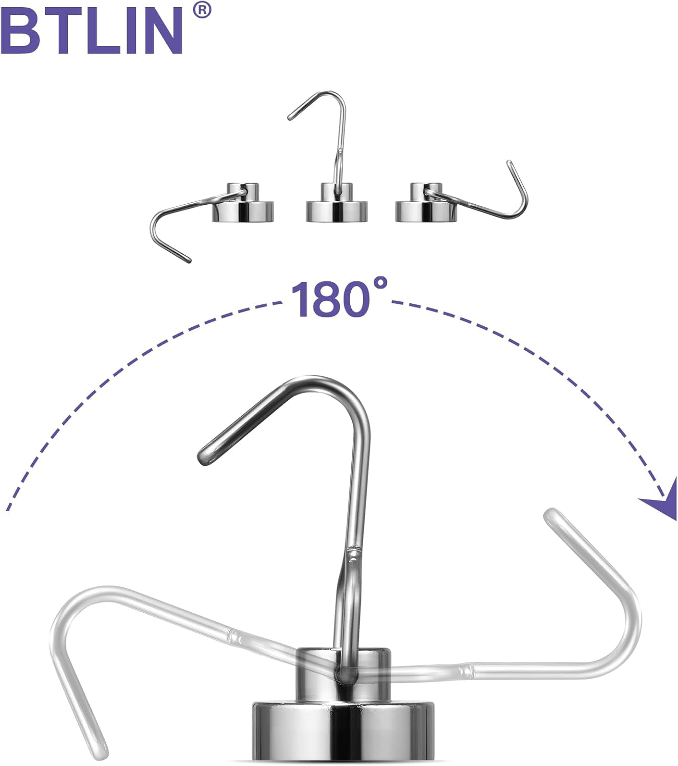 Mini Magnetic Hooks, Strong Neodymium Magnet with Hook, Heavy Duty Small Metal Hanging Hook Max Load 19 Lbs for Kitchen Fridge Grill Office 12 Pack