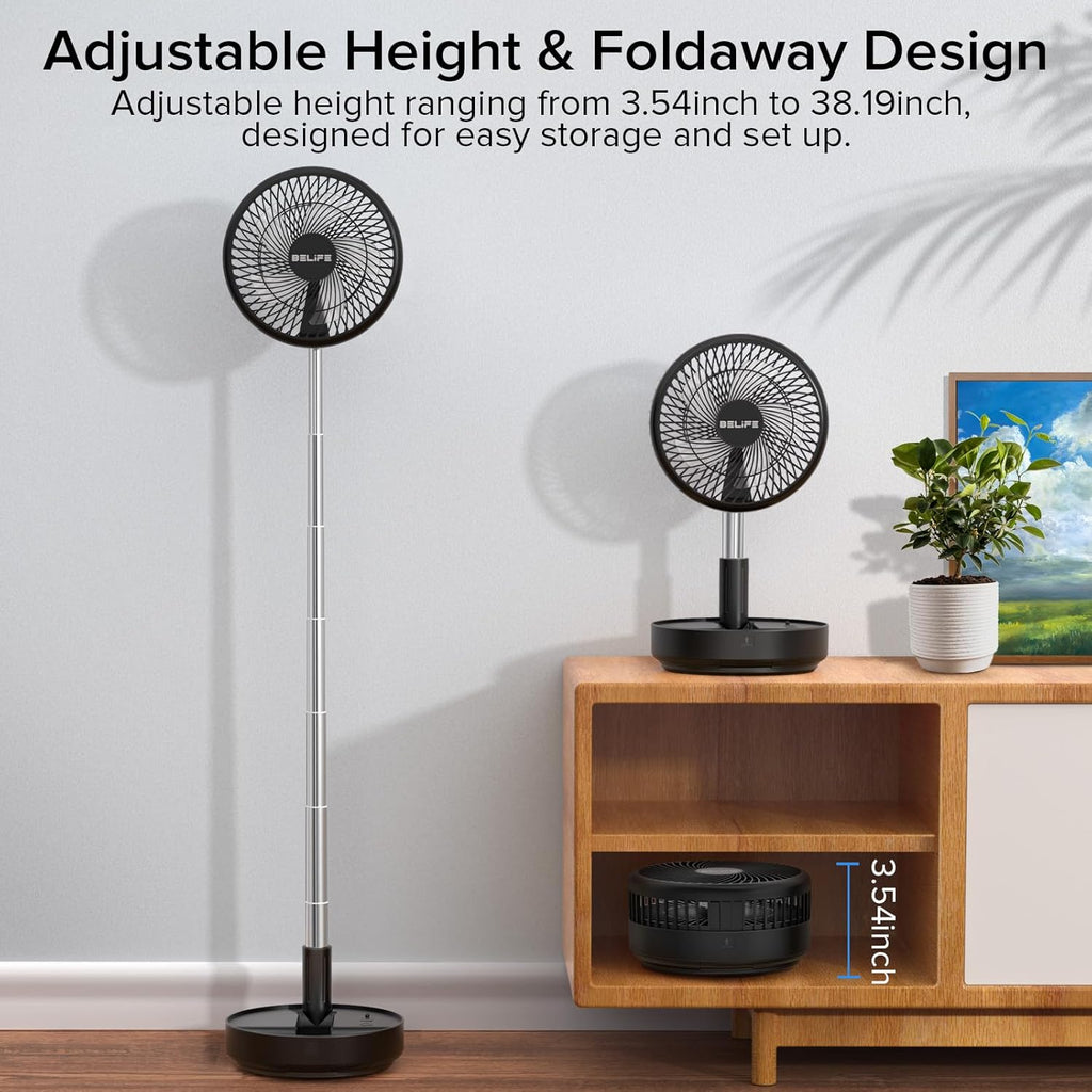 X8 Portable Fan, 7200Mah Battery Powered Rechargeable, Oscillating USB Desk Floor Fan with Remote, Foldable Telescopic Fan for Home Bedroom Sleeping Office Camping Travel, 7.7" (Black)