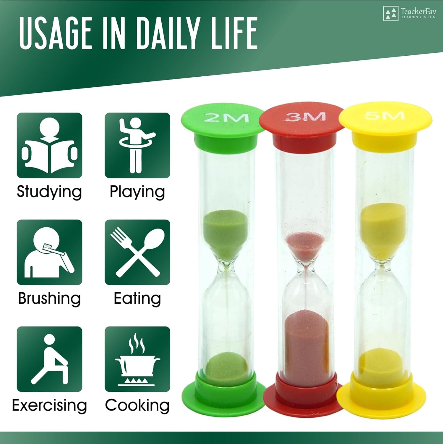 Sand Timer for Kids Set of 4 Small Colorful (Multi) Hour Glass Acrylic Covered Clock 1Min 2Min 3Min 5Min for Classroom, Home & Kids Room
