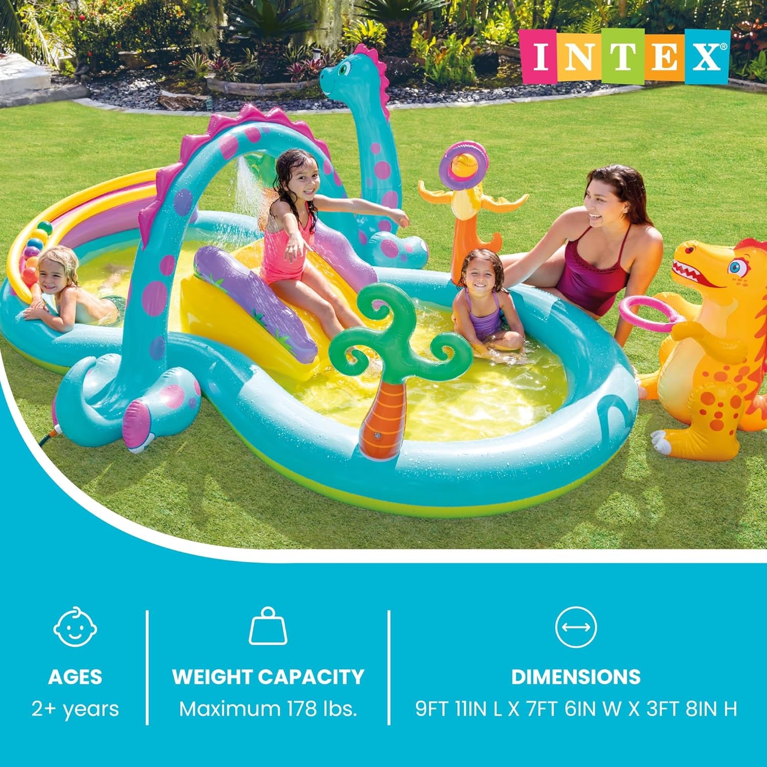 11' X 7.5' X 44" Dinoland Play Center Kiddie Inflatable Outdoor Swimming Pool