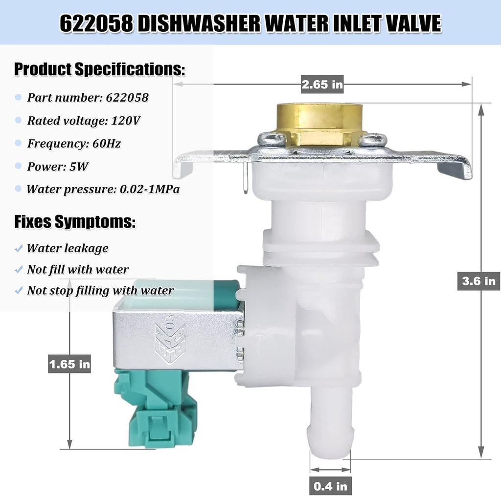 622058 Dishwasher Water Inlet Valve - 00622058 Dishwasher Water Valve Replacement Parts AP4927070 PS3491417 33299010