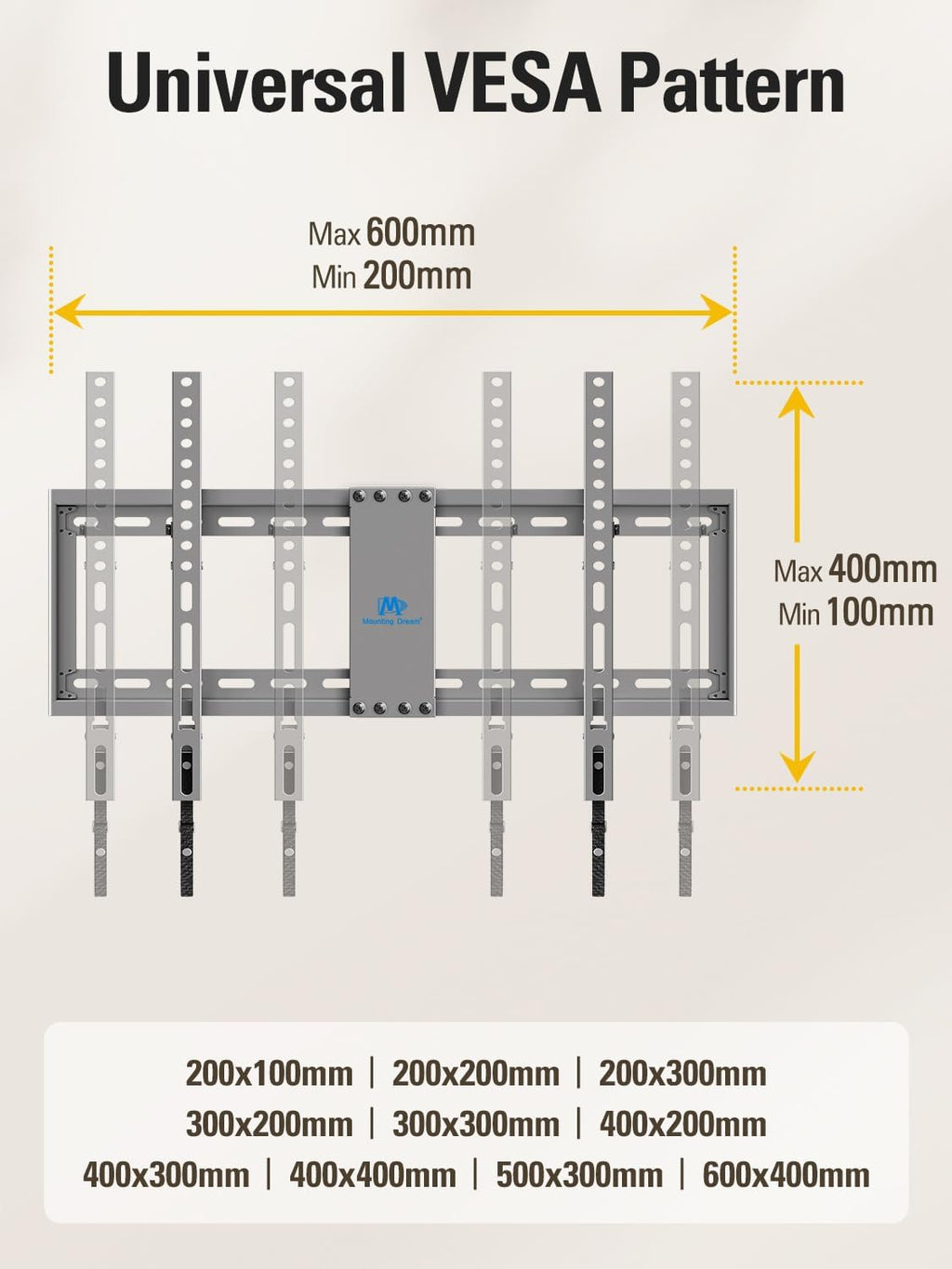 TV Wall Mount for Most 37-75 Inch Televisions, Universal Tilt TV Mount Fits 16", 18", 24" Studs, Max VESA 600X400Mm, 132Lbs, Low Profile Flat Wall Mount Bracket, MD2968-LK