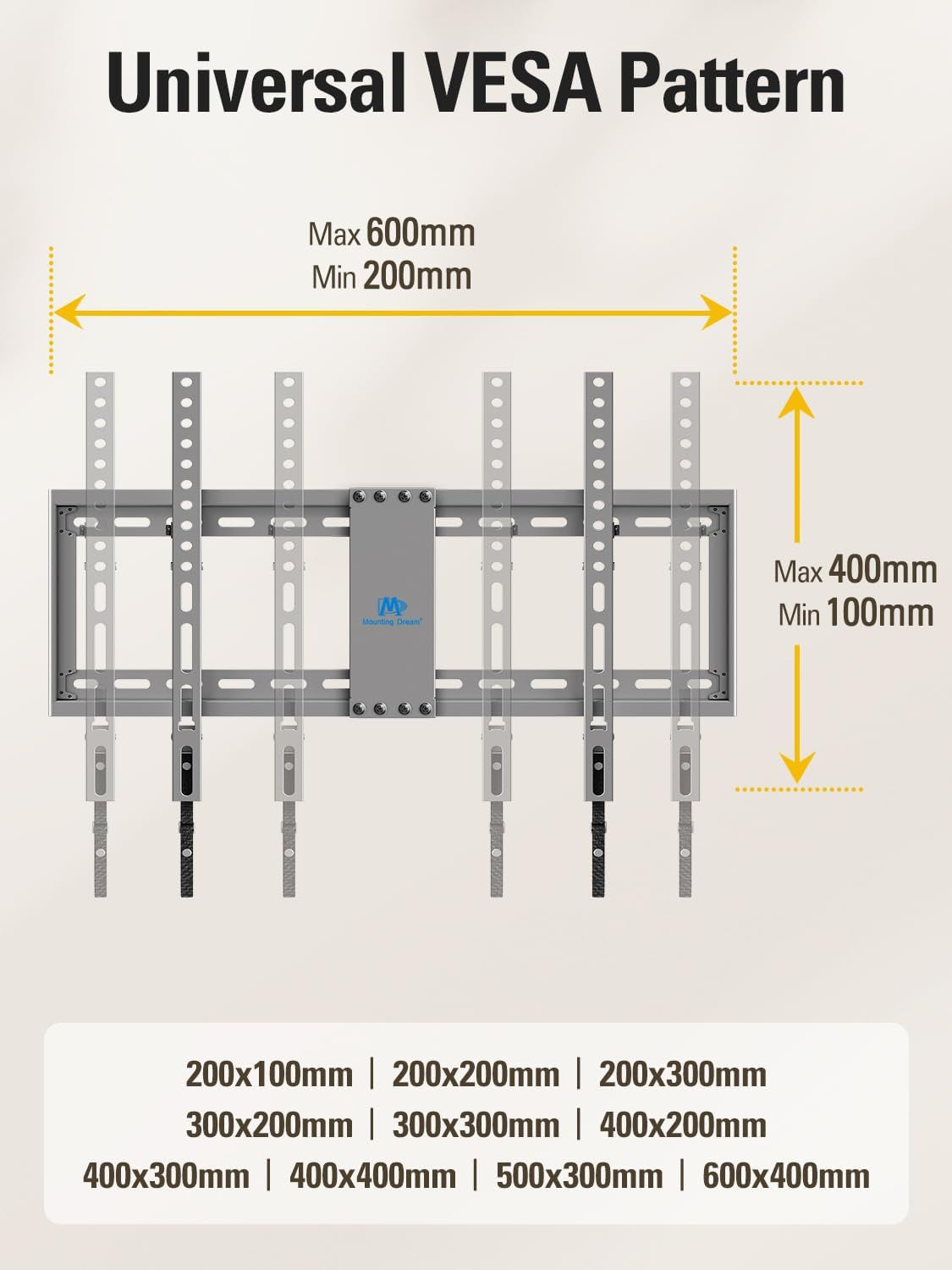TV Wall Mount for Most 37-75 Inch Televisions, Universal Tilt TV Mount Fits 16", 18", 24" Studs, Max VESA 600X400Mm, 132Lbs, Low Profile Flat Wall Mount Bracket, MD2968-LK