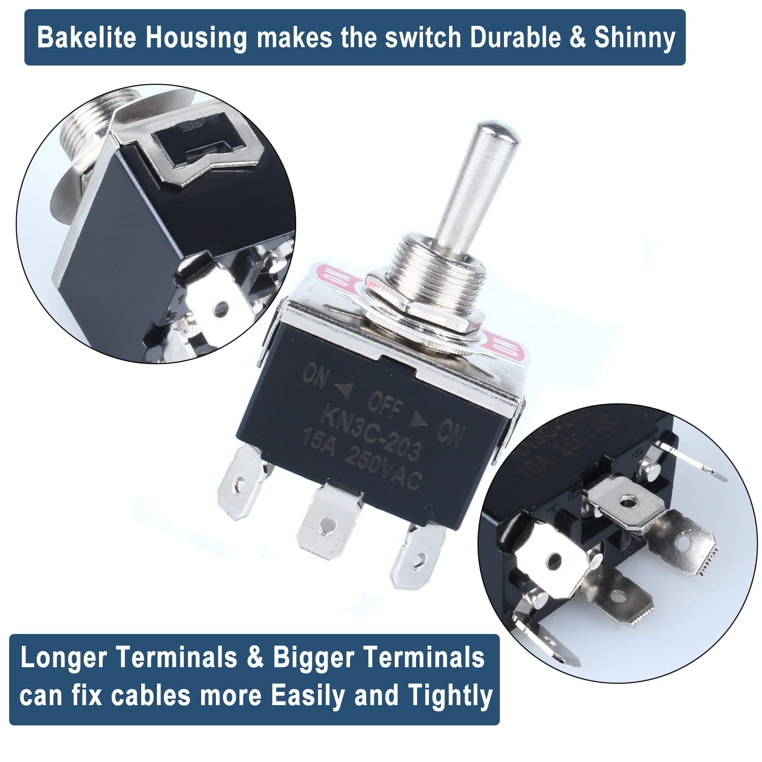 2Pcs Heavy Duty Rocker Toggle Switch 0-250V 15A DPDT 6 Pins 3 Positions On-Off-On Latching with Waterproof Boot Cap Pre-Wired Cables for Auto Car Truck Boat Marine