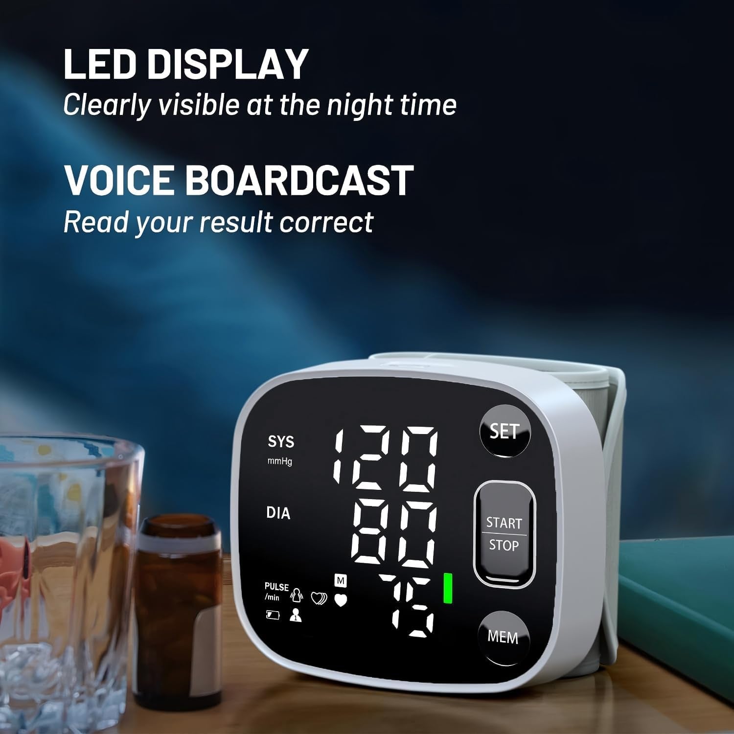 Blood Pressure Monitors for Home Use Rechargeable Wrist Digital BP Machine Cuff with LED Backlit Display, Voice Broadcast, 240 Memory Storage for 2 Users with Carrying Case