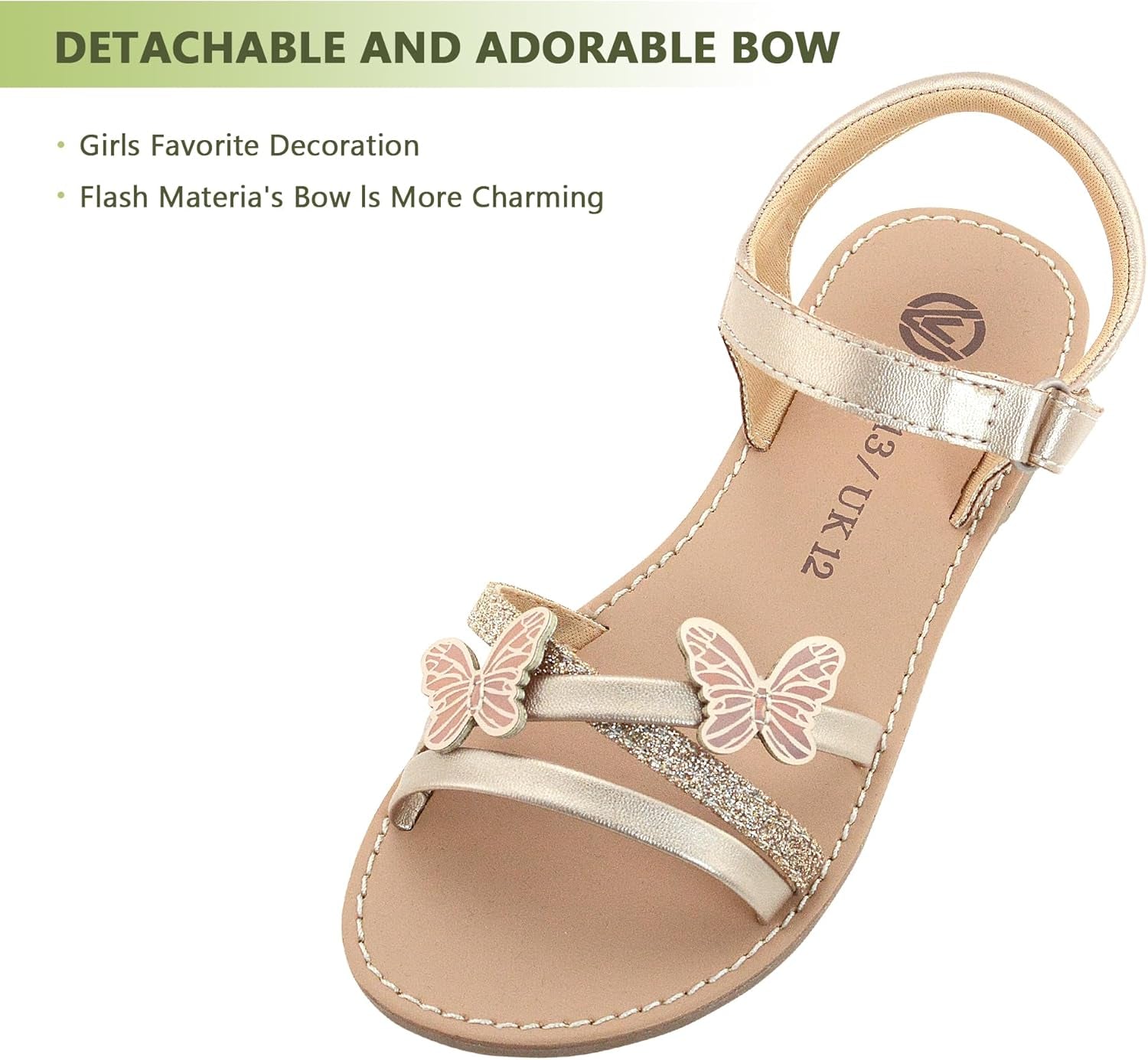 Girls Sandals Kids Strap Flat Sandals Open Toe Summer Butterfly Casual Sandals